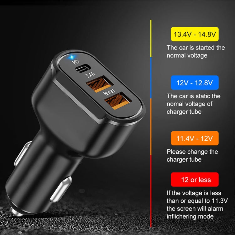 2PCS PD+2.4A Dual USB Car Charger, Style: 3 Ports (Black)