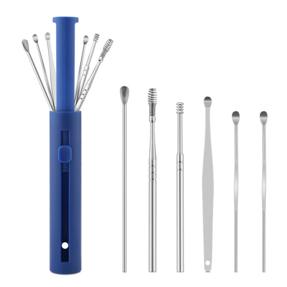 2 Packs Push-Pull Cylinder Storage Ear Scoop Set, Specification: 6 PCS/Set Blue