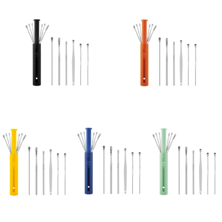 2 Packs Push-Pull Cylinder Storage Ear Scoop Set, Specification: 6 PCS/Set Green
