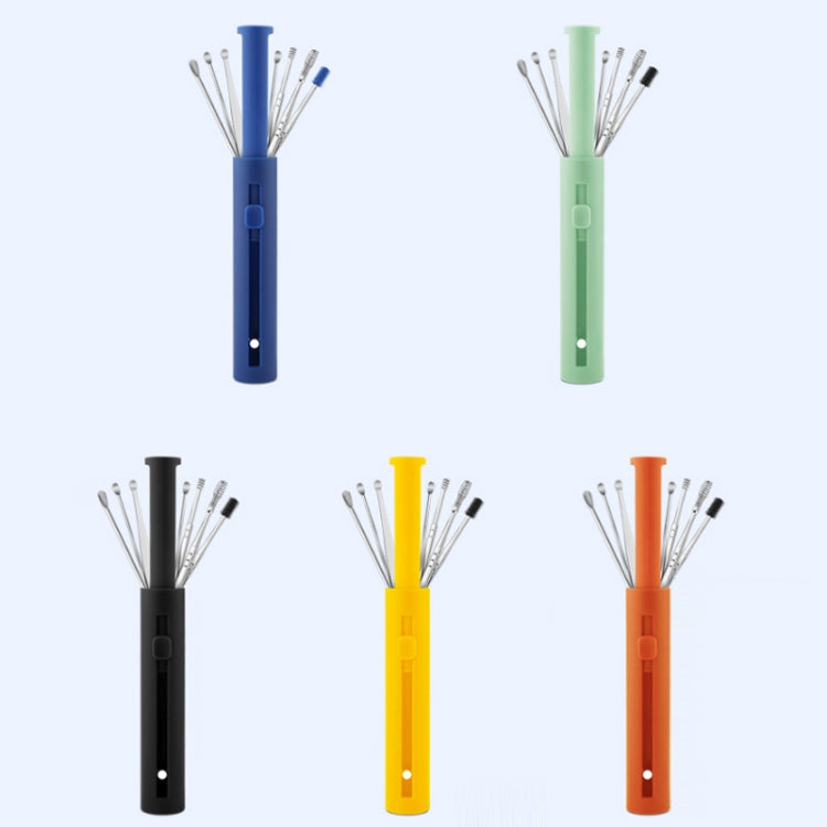 2 Packs Push-Pull Cylinder Storage Ear Scoop Set, Specification: 7 PCS/Set Yellow