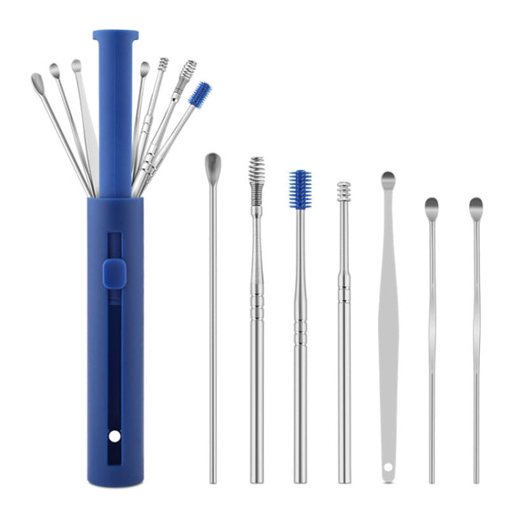 2 Packs Push-Pull Cylinder Storage Ear Scoop Set, Specification: 7 PCS/Set Blue