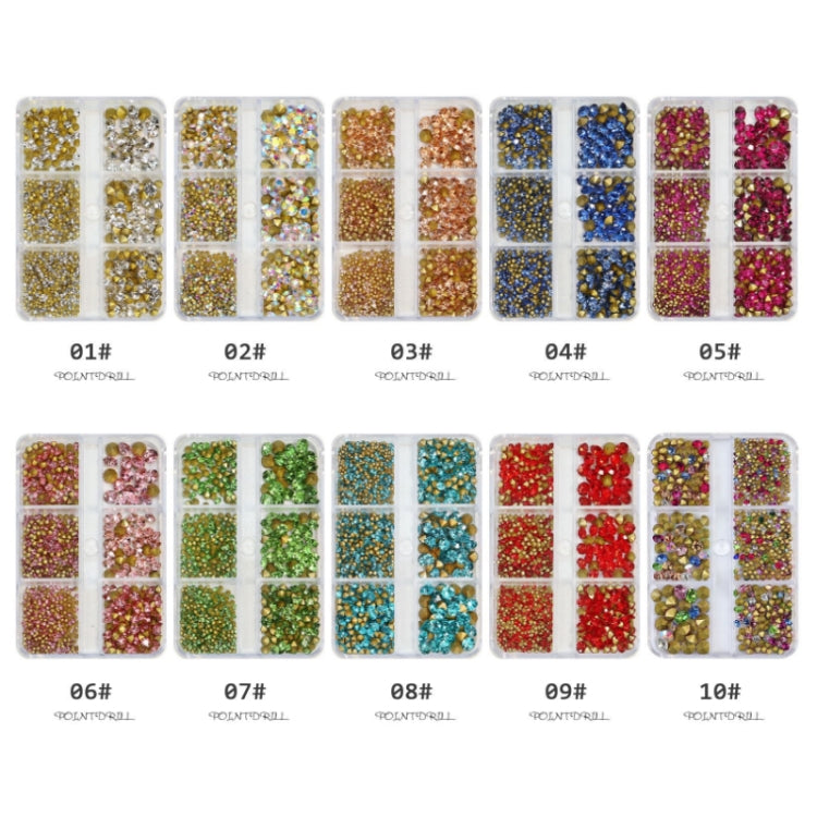 2 Sets Nail Art 6 Grid Pointed Bottom Diamond Nail Jewelry, Specification: 02 AB
