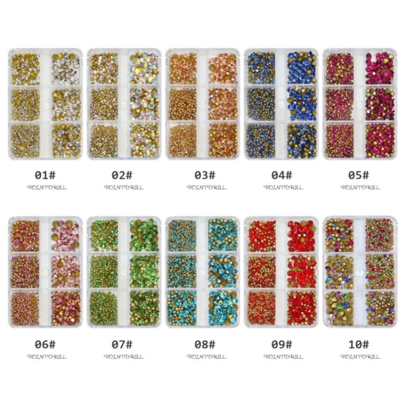 2 Sets Nail Art 6 Grid Pointed Bottom Diamond Nail Jewelry, Specification: 03 Champagne