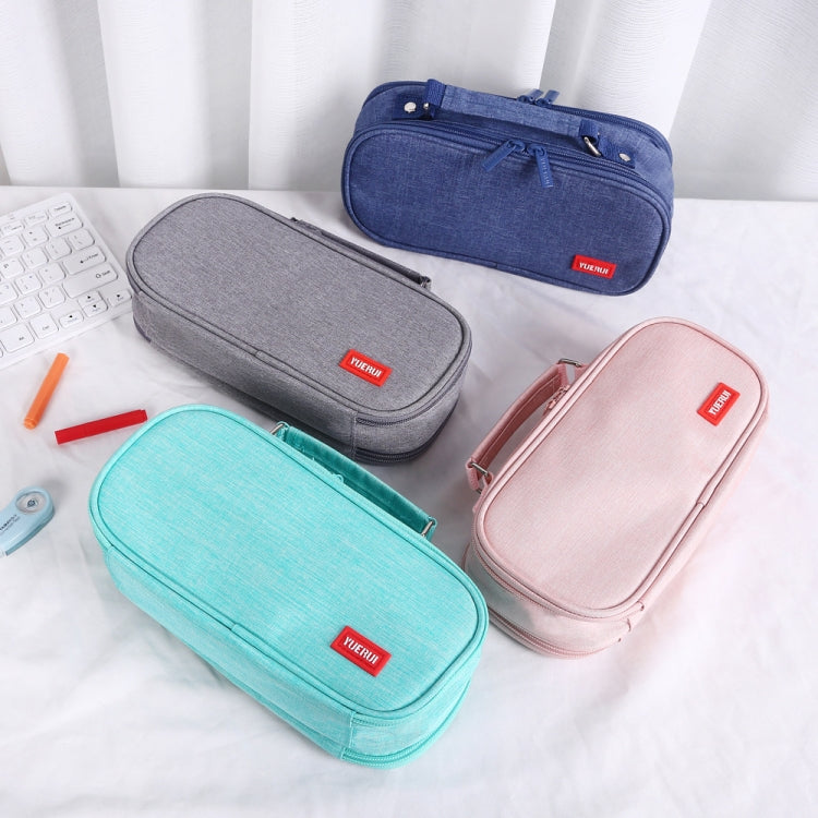 Large Capacity Multi-layer Portable Stationery Bag Canvas Pen Bag(Navy Blue)