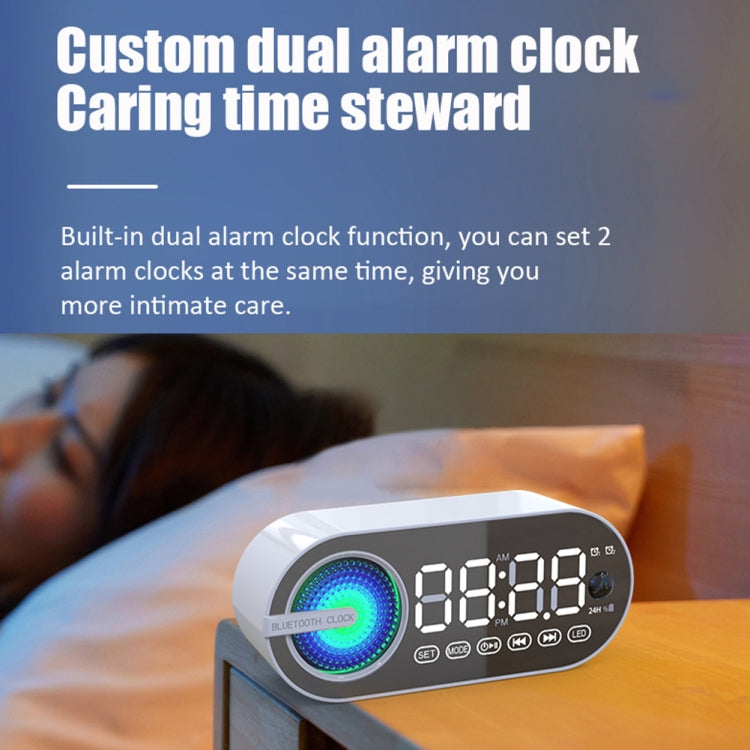 RBT-G30 Mirror Colorful Light Subwoofer Bluetooth Alarm Clock Audio, Spec: Sensor Version (White)