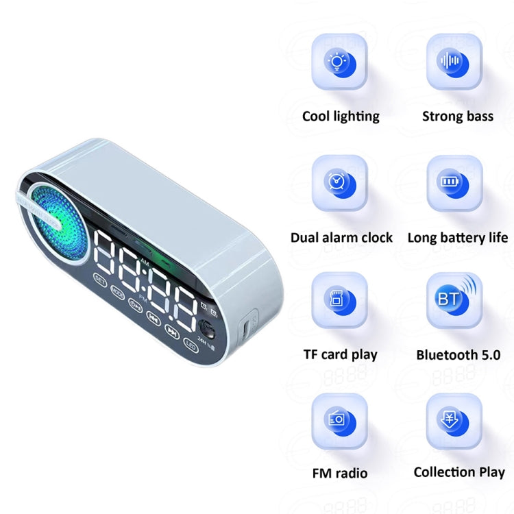 RBT-G30 Mirror Colorful Light Subwoofer Bluetooth Alarm Clock Audio, Spec: Sensor Version (White)