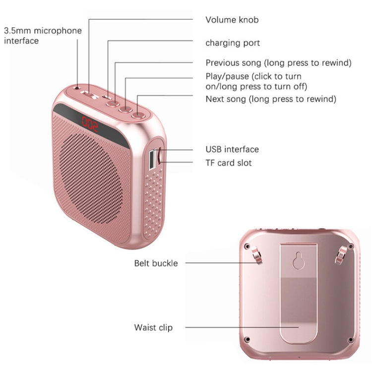 S17 Mini Portable Tour Guide Teaching Loudspeaker with Screen Display(Rose Gold)