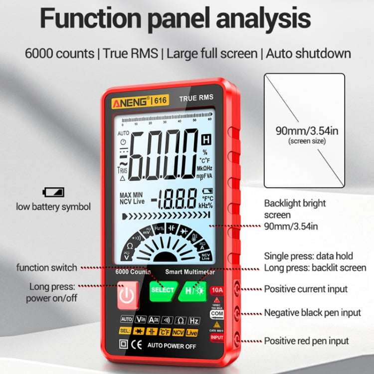 ANENG 616 Automatic High-precision Digital Display Capacitance Multimeter, Color: Black(Color Box)