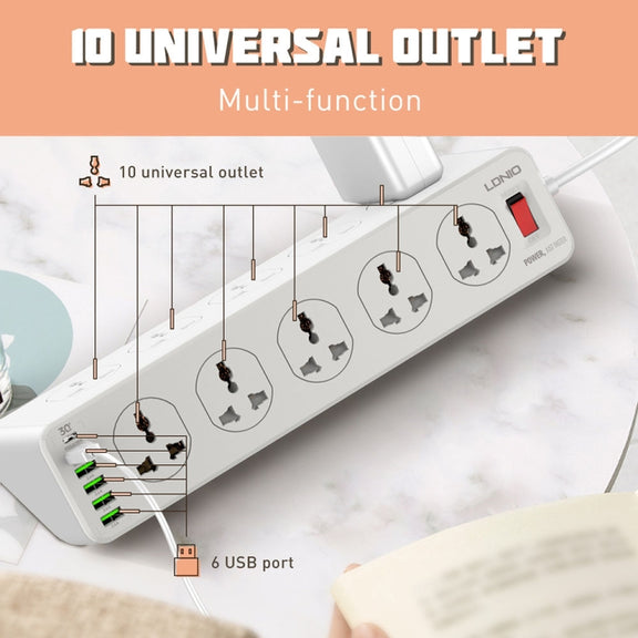 LDNIO SC10610 30W 10+6 Ports Multifunctional Travel Home Office Fast Charging Socket, Spec: EU Plug