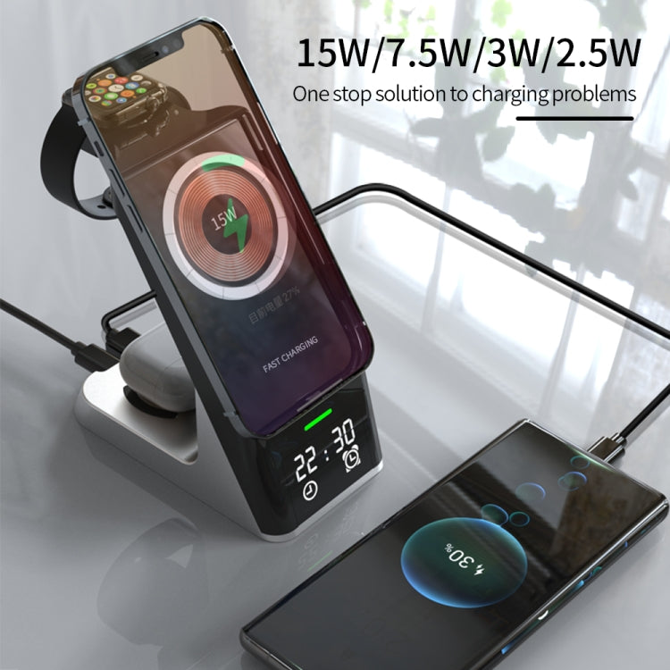 H27 15W  6 In 1 With Clock Function Magnetic Phone Wireless Charger For iWatch/AirPods(Black)