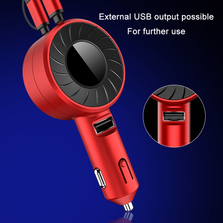 3 In 1 USB Dual Cable Single Pull Retractable Car Charger(Black)