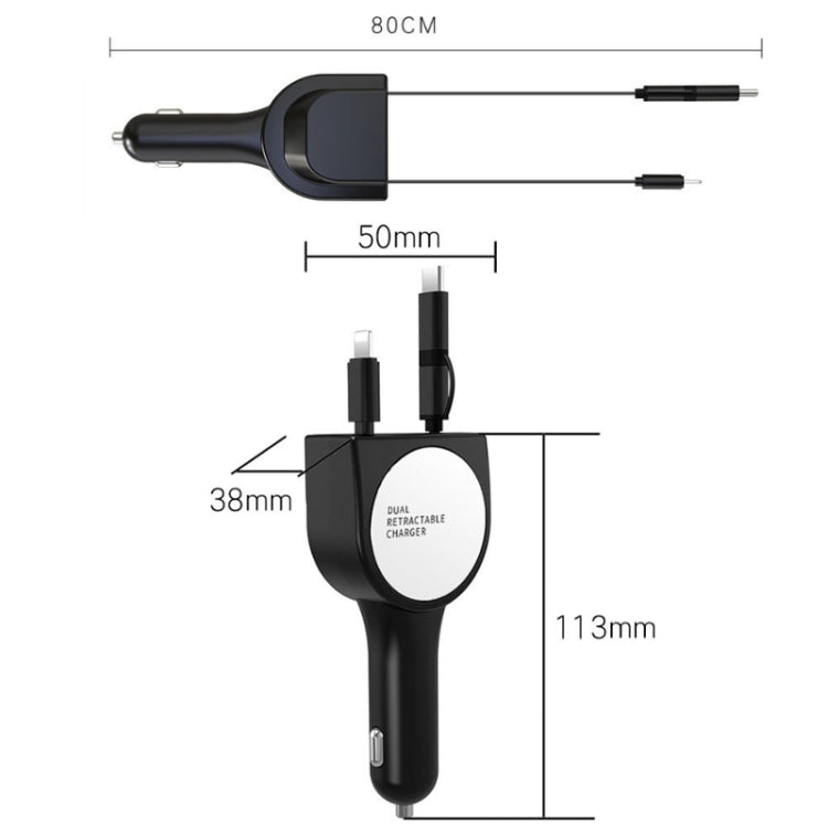 3 In 1 3.1A Dual USB Single Pull Retractable Fast QC3.0 Car Charger(Green)
