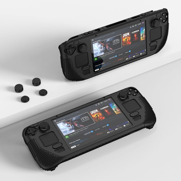 For Steam Deck V V4-1 Pocket Consoles Silicone Non-slip Protective Case with Holder Function(Blue)