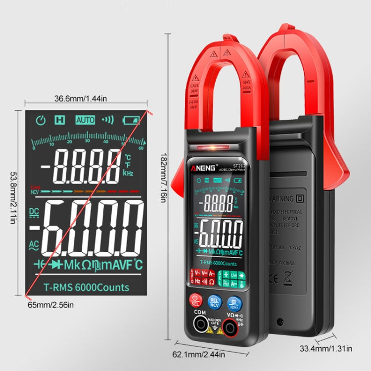 ANENG Large Screen Multi-Function Clamp Fully Automatic Smart Multimeter, Specification: ST211 Black