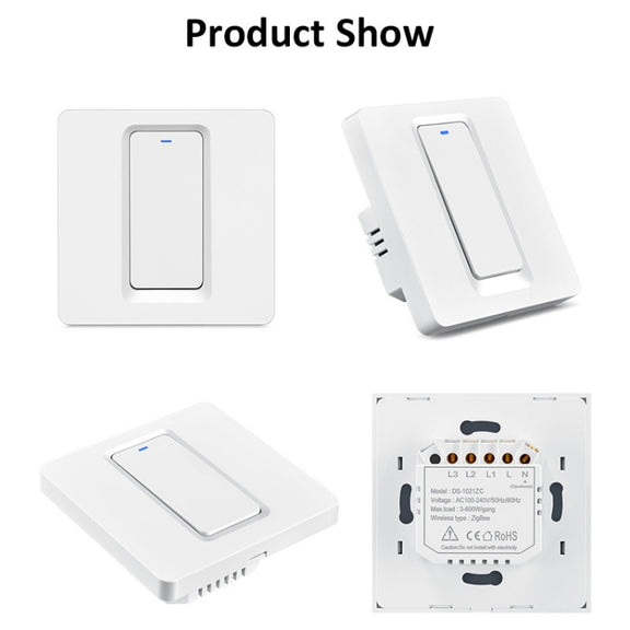 Tuya ZigBee Smart Single-fire Zero-fire Sharing Switch Phone Control Voice Panel EU Plug, Spec: 3 Buttons