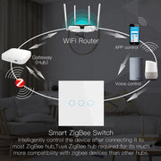 Tuya ZigBee Zero Firewire Touch Wall Remote Control Switch Light Control Voice Switch EU Plug, Style: 2 Gang (Black)