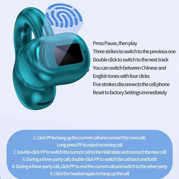 M10 IPX5 Water-resistant Ear Clip Bluetooth Earphones, Style: Single Green