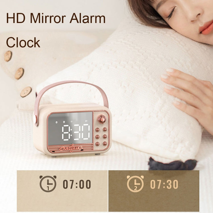 S11 Handheld Retro Alarm Clock Bluetooth Speaker Desktop Portable Clock(Beige)