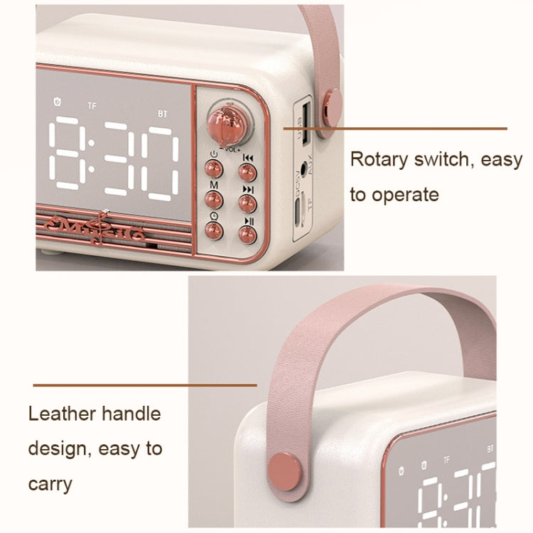 S11 Handheld Retro Alarm Clock Bluetooth Speaker Desktop Portable Clock(Pink)