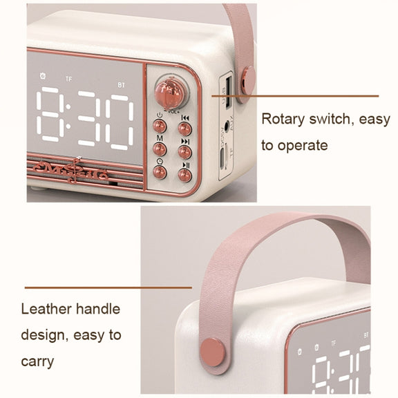 S11 Handheld Retro Alarm Clock Bluetooth Speaker Desktop Portable Clock(Beige)