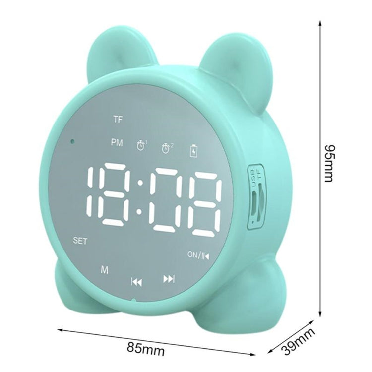 P1 Mini Card Mirror Clock Wireless Bluetooth Speaker with FM Radio(Light Green)