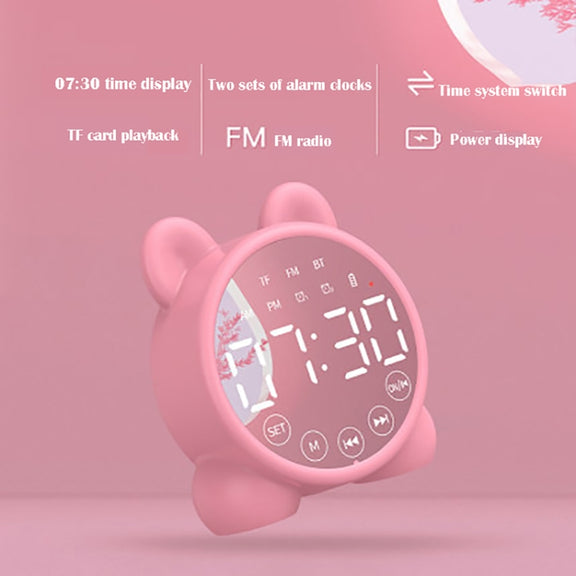 P1 Mini Card Mirror Clock Wireless Bluetooth Speaker with FM Radio(White)