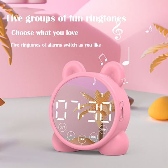P1 Mini Card Mirror Clock Wireless Bluetooth Speaker with FM Radio(Pink)