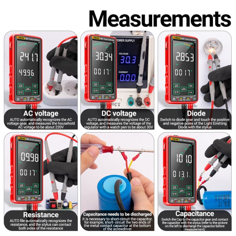 ANENG 683 Smart Touch Screen Automatic Range Rechargeable Multimeter(Red)