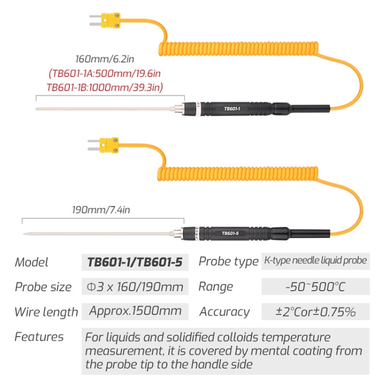 TASI TB601-1 Liquid Probe K-Type Probe Use With Thermometer