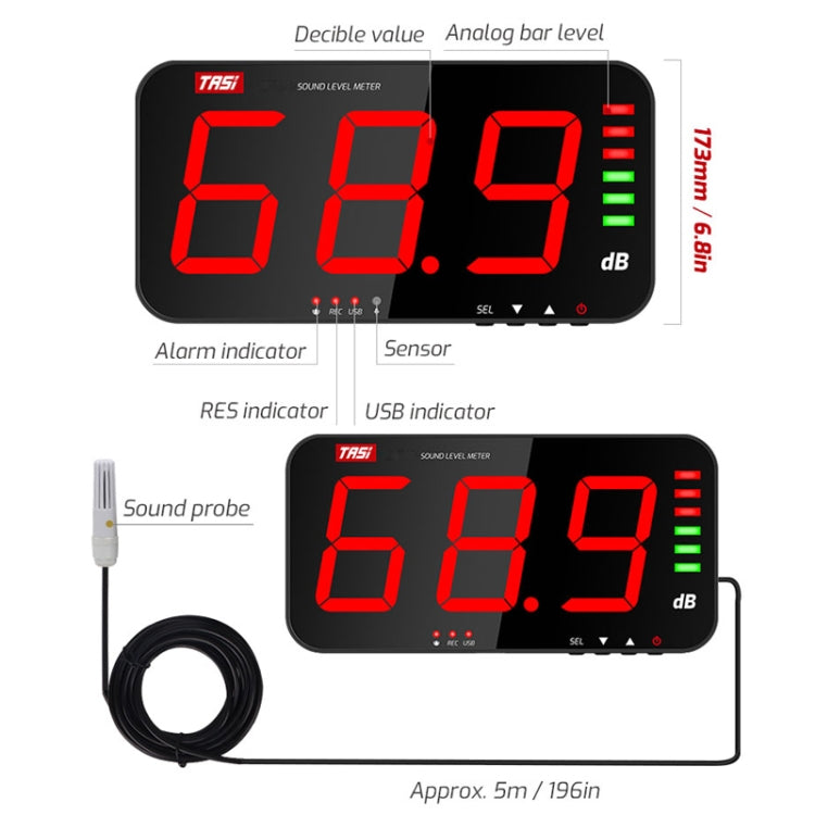 TASI TA654A Large Screen Wall-Mounted Noise Meter Decibel Detector
