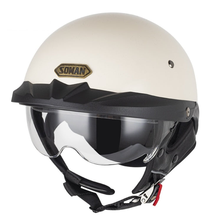 SOMAN Motorcycle Half Helmet Adjustable Helmet With Inner Mirror, Size: L(White with Transparent Mirror)