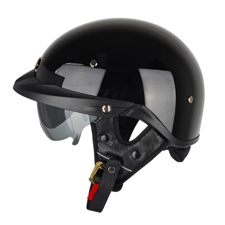 SOMAN Motorcycle Half Helmet Adjustable Helmet With Inner Mirror, Size: XXL(Bright Black)