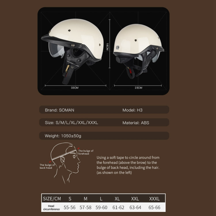 SOMAN Motorcycle Half Helmet Adjustable Helmet With Inner Mirror, Size: XL(Bright Black)