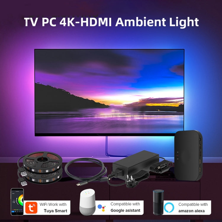 HDMI 2.0-PRO Smart Ambient TV Led Backlight Led Strip Lights Kit Work With TUYA APP Alexa Voice Google Assistant 2 x 1m(US Plug)