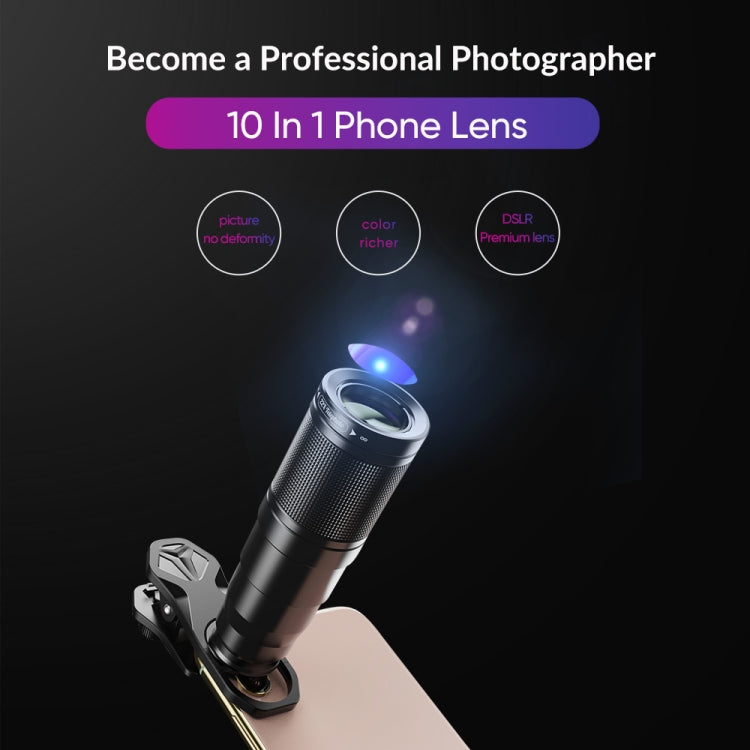 APEXEL APL-22XDG9 22X External Camera Adjustable Focus Mobile Phone Lens(10 in 1)
