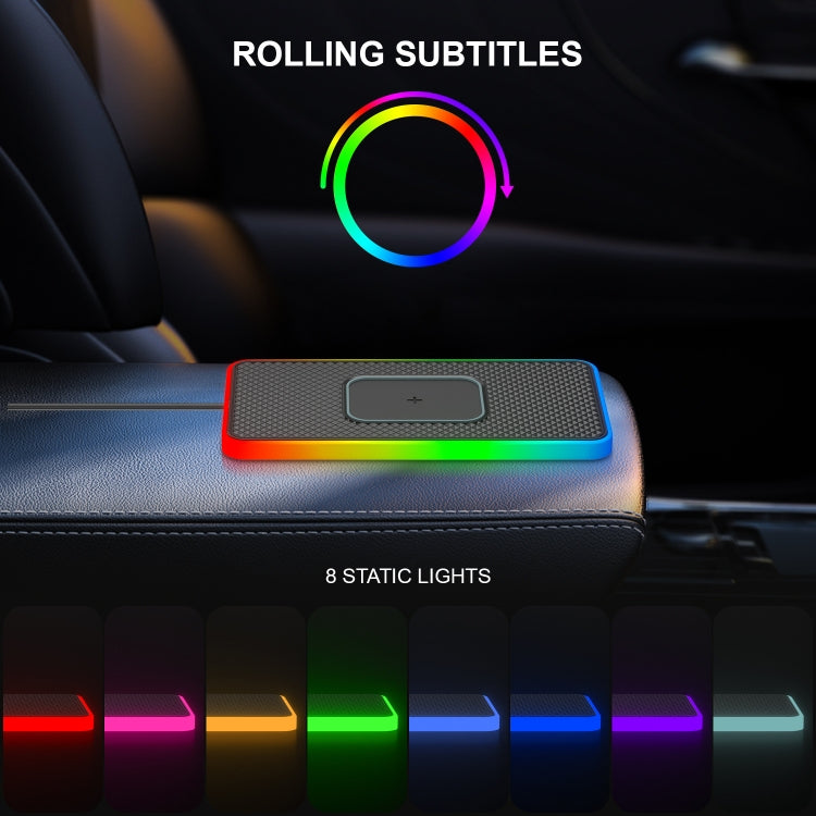 2 In 1 15W Car Mobile Phone Wireless Charger Non-slip Mat with Colorful Light USB Cable 1m