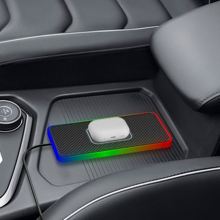 2 In 1 15W Car Mobile Phone Wireless Charger Non-slip Mat with Colorful Light USB Cable 1m