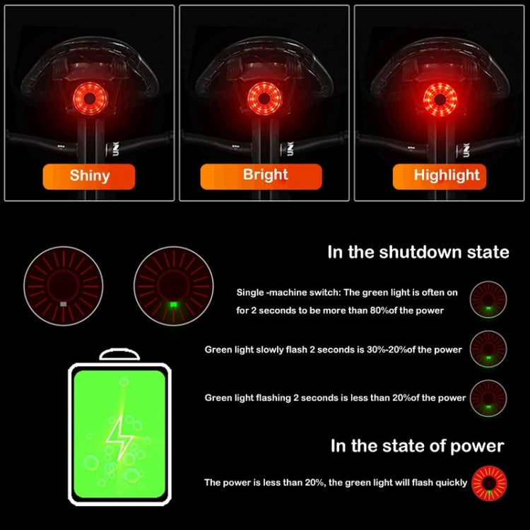 WEST BIKING Bicycle USB Charging Smart Brake Sensor Warning Tail Light(Cushion)