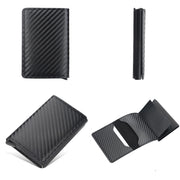 Baellerry RFID Anti-theft Plaid Leather Wallet Metal Aluminum Box Automatic Eject Type Card Holder(Dark Brown)