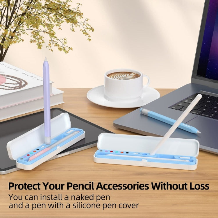 For Apple Pencil 1/2 Capacitance Pen Adapter Accessory Storage Box(Sky Blue)