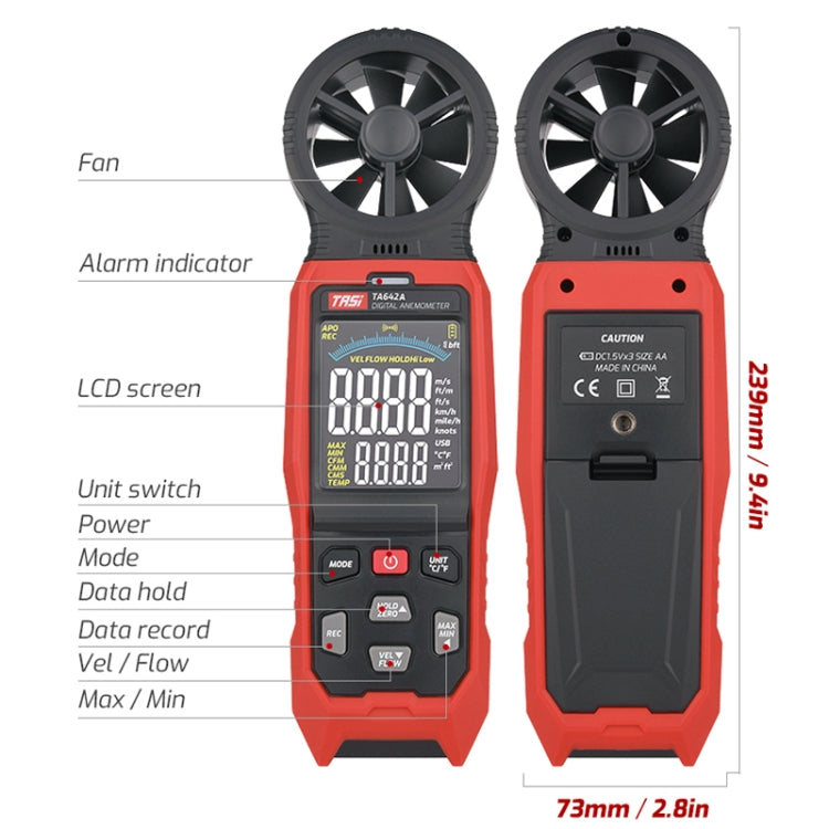 TASI TA642C Portable Digital Wind Speed Meter Air Volume Tester