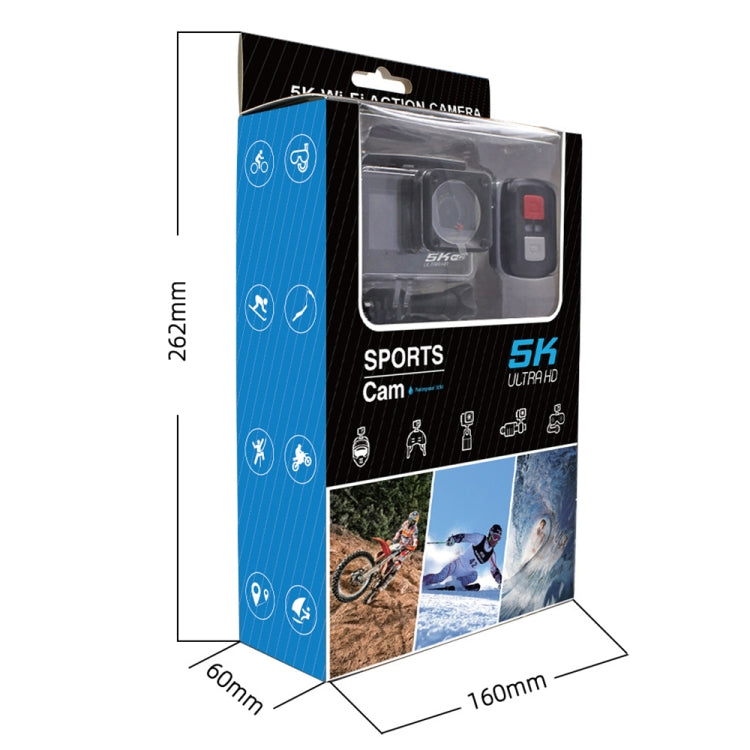 5K/30FPS WIFI HD Anti-Shake Remote Touch Dual-Screen IP68 Water-resistant Sports Camera, Style: Black