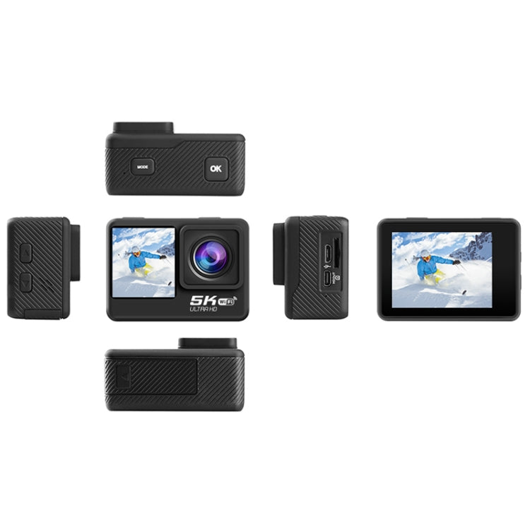 5K/30FPS WIFI HD Anti-Shake Remote Touch Dual-Screen IP68 Water-resistant Sports Camera, Style: Black