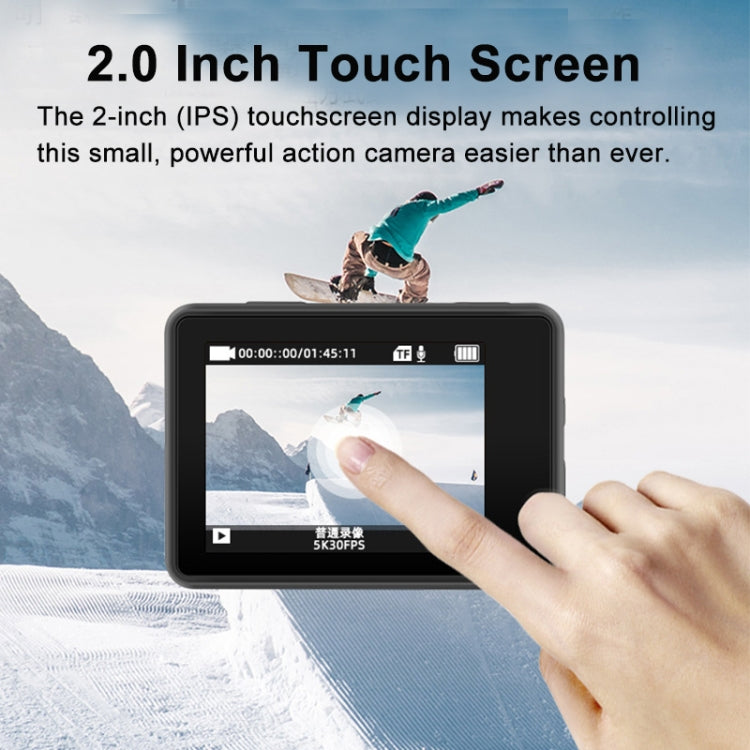 5K/30FPS WIFI HD Anti-Shake Remote Touch Dual-Screen IP68 Water-resistant Sports Camera, Style: Black