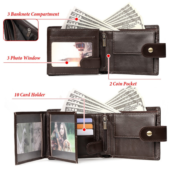 HUMERPAUL RFID Anti-magnetic Cox Purse Multi-card Card Bag Short Men Wallet(Brown)