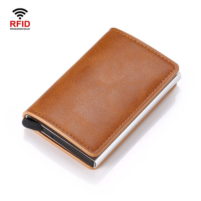 HUMERPAUL RFID Anti-Magnetic Automatic Card Set Credit Card Box Coin Bag(Brown)