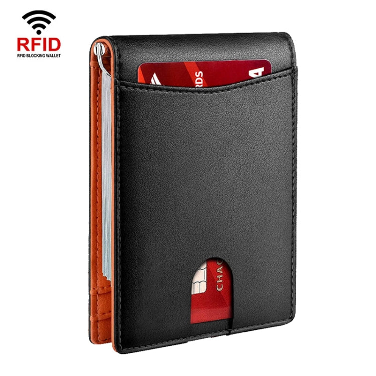 RFID Anti-Theft Brush Leather Multi Card Pocket Coin Wallet Credit Card Case(Flat Pattern+Orange Inside)