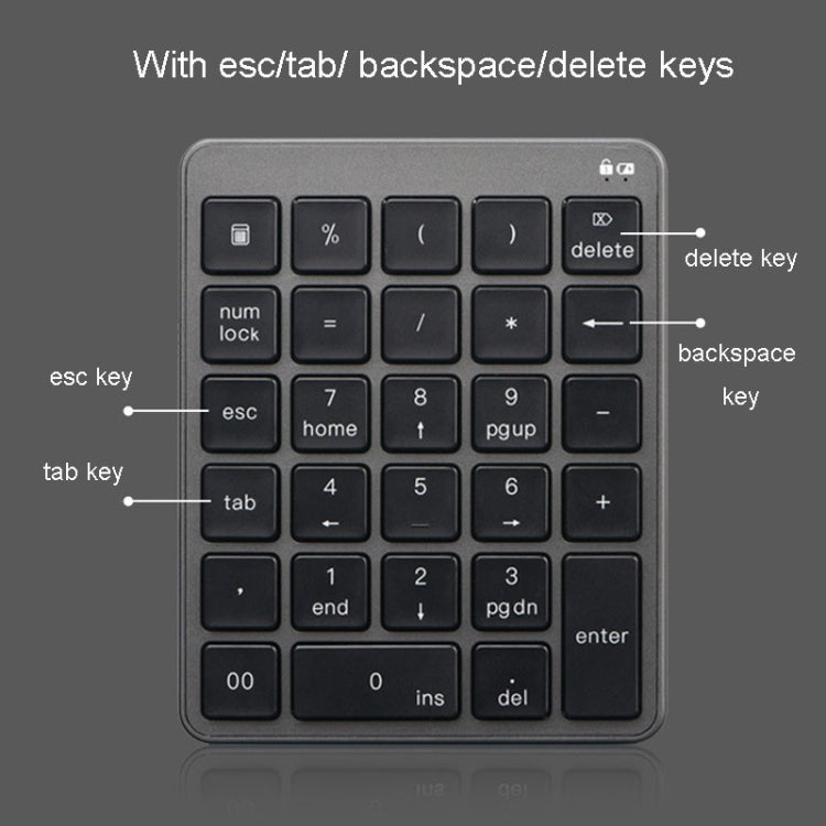 KN-980 28 Keys Portable Wireless Digital Quiet Keypad Computer External Digital Password Keypad(Gray)