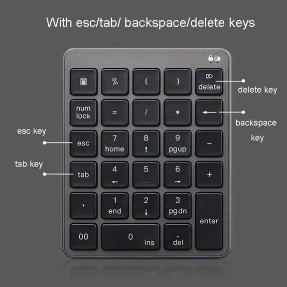 KN-980 28 Keys Portable Wireless Digital Quiet Keypad Computer External Digital Password Keypad(Gray)