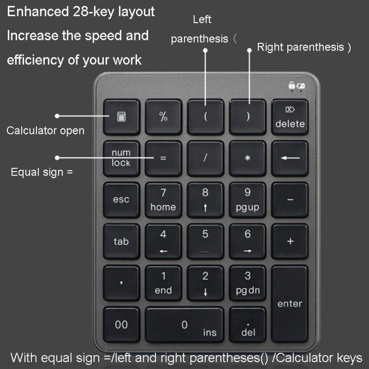 KN-980 28 Keys Portable Wireless Digital Quiet Keypad Computer External Digital Password Keypad(Gray)